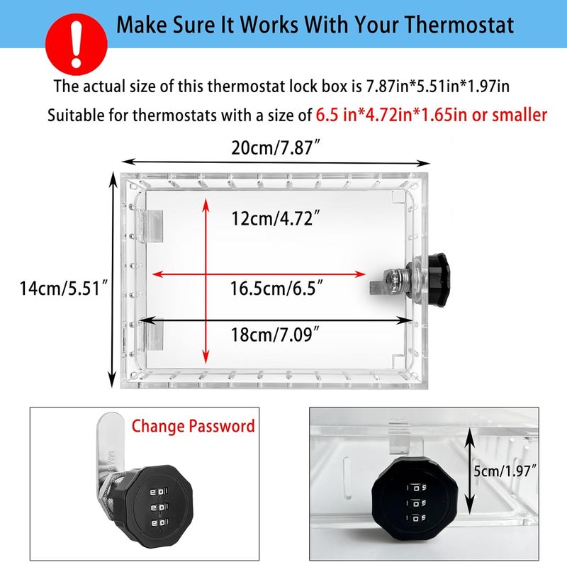 Young Dance Universal Thermostat Combination Lock Box, Clear Large Thermostat Guard for Wall Thermostats, Thermostat Cover Fits Thermostats 6.5 "H x 4.72 "W x 1.97 "D or Smaller (1 Set) - Image 2